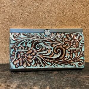 Patricia Nash Floral Embossed Wallet - Brown and Teal - NWOT